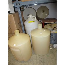7 Empty plastic beer making containers