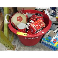 Large plastic "Coca-Cola" tub & contents