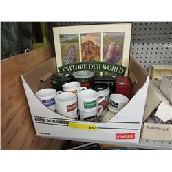 Nabob coffee cubs, decanters & sign