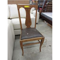 Vintage oak chair with leather seat
