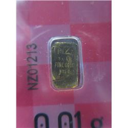 3 x .995 Fine Gold Bullion .01 gram bars