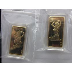 2 x 24 KT Gold clad "Pin Up Girl" art bars