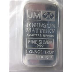 .999 Fine Silver "Johnson Matthey" 1 oz. bar