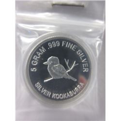 .999 Fine Silver "Kookaburra" art round - 5 grams