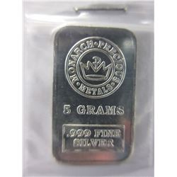 .999 Fine Silver "Monarch Mint" 5 gram bar