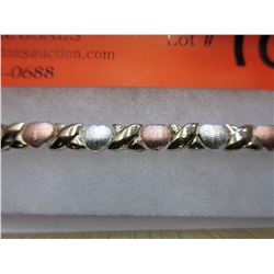 Tri-Colour .925 Silver Heart & Cross link bracelet