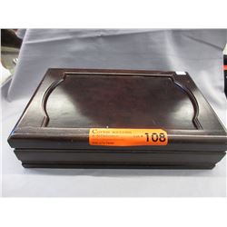 Estate large wooden jewelry box & contents