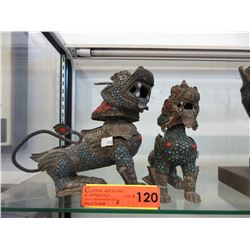 Pair of vintage enameled metal foo dogs