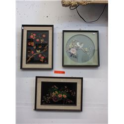 3 Oriental framed pictures