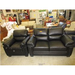 NEW - Black Leather Loveseat & chair