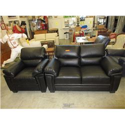 NEW - Black Leather Loveseat & chair