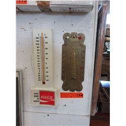 Coca-Cola thermometer & brass plaque