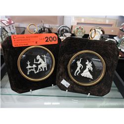2 Vintage plaques with carved ivory centerpieces