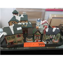 5 Ceramic Snow Village Decorations