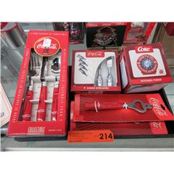 Coca-Cola flatware, kitchen timer & bottle openers