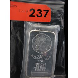 5 Troy Ounce .999 Silver Sunshine Mint Bar