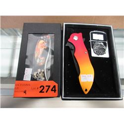 4 New folding knives - 2 with lighters