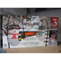 3 Snowman lights with shepherd's hook mountings
