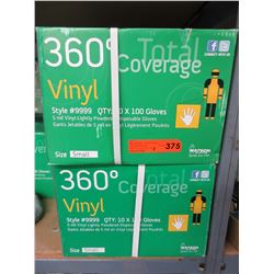 2 Cases of disposable vinyl gloves