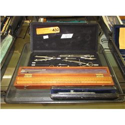 Vintage draftsman tools & wood rulers