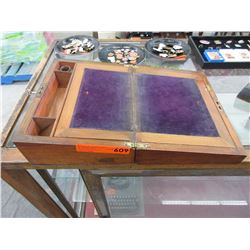 Vintage wood lap desk with key