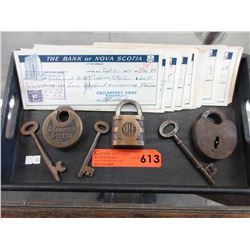 Vintage locks, keys & cancelled cheques