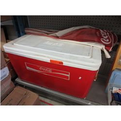 Large plastic Coca-Cola cooler & umbrella