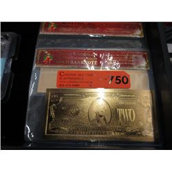 2 Gold foiled bank notes - Novelty bills
