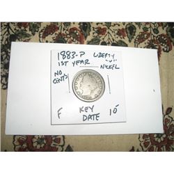 1883-P NO CENTS *RARE KEY DATE-1ST YEAR* LIBERTY "V" NICKEL RED BOOK VALUE $10.00+ *NICE EARLY FINE 