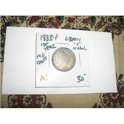 1883-P NO CENTS *RARE AU KEY DATE-1ST YEAR* LIBERTY "V" NICKEL RED BOOK VALUE $30.00+ *NICE EARLY AU