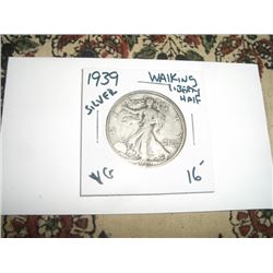 1939 SILVER WALKING LIBERTY HALF DOLLAR RED BOOK VALUE $16.00+ *NICE EARLY VERY GOOD GRADE SILVER US