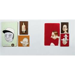BARRY McGEE (b. 1966) UNTITLED (six WORKS) oil on two tin panels (i & ii) and four boards (iii-vi...