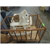 Image 1 : VINTAGE WOODEN BABY CRADDLE CRIB & ROCKING HORSE