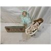 Image 1 : LOT 3 SMALL POCELAIN DOLLS & WOODEN SIGN