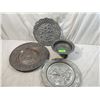 Image 1 : LOT 4 METAL EMBOSSED PLATES, PEWTER PLATE & BOWL