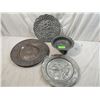 Image 2 : LOT 4 METAL EMBOSSED PLATES, PEWTER PLATE & BOWL