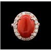 Image 1 : 4.80ct Red Coral and Diamond Ring - 14KT Rose Gold
