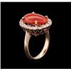 Image 3 : 4.80ct Red Coral and Diamond Ring - 14KT Rose Gold