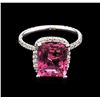Image 1 : 4.21ct Pink Tourmaline and Diamond Ring - 14KT White Gold
