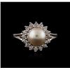 Image 1 : 14KT White Gold Pearl and Diamond Ring