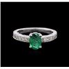Image 1 : 14KT White Gold 0.76ct Emerald and Diamond Ring