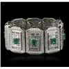 Image 1 : Platinum GIA Certified 9.37ctw Emerald and Diamond Bracelet