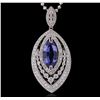 Image 1 : 14KT White Gold 4.42ct Tanzanite and Diamond Pendant with Chain