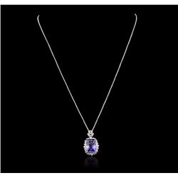 14KT White Gold 6.63ct Tanzanite and Diamond Pendant With Chain