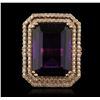 Image 1 : 14KT Rose Gold 14.36ct Amethyst and Diamond Ring