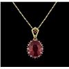 Image 2 : 6.30ctw Ruby and Diamond Pendant With Chain - 14KT Two-Tone Gold