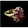 Image 2 : 8.73ctw Ruby and Diamond Ring - 14KT Yellow Gold