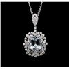 Image 1 : 14KT White Gold 4.67ct Aquamarine and Diamond Pendant With Chain