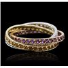 Image 2 : 14KT Tri Color Gold 0.72ctw Amethyst, Citrine, and Diamond Ring