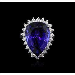 14KT White Gold GIA Certified 16.98ct Tanzanite and Diamond Ring